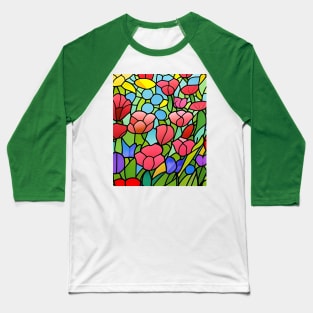 Stained Glass Colorful Flowers Baseball T-Shirt